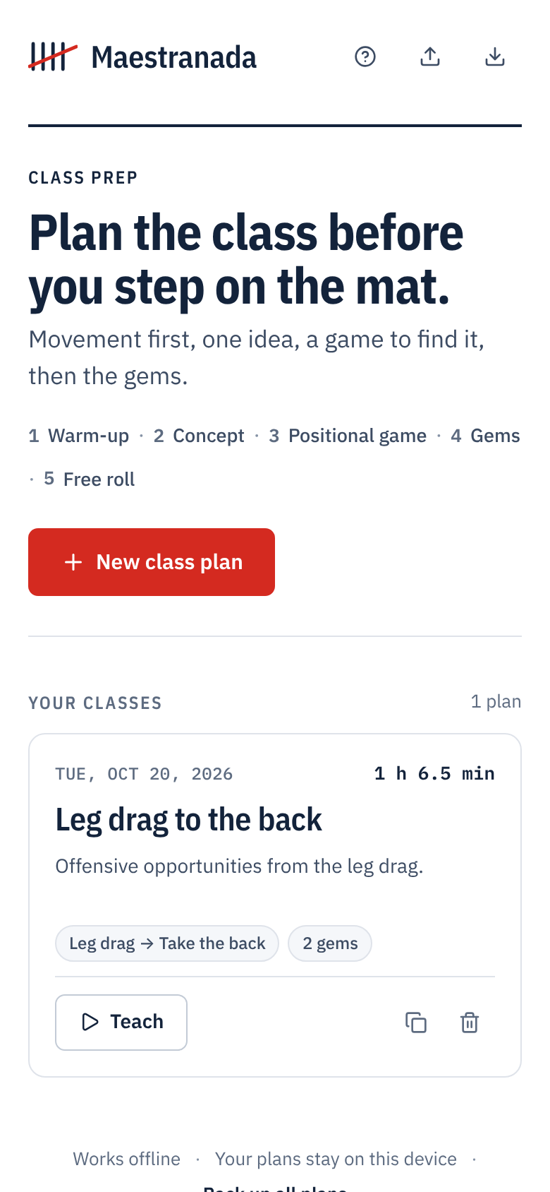 The class list with a saved class, its length and its concept.